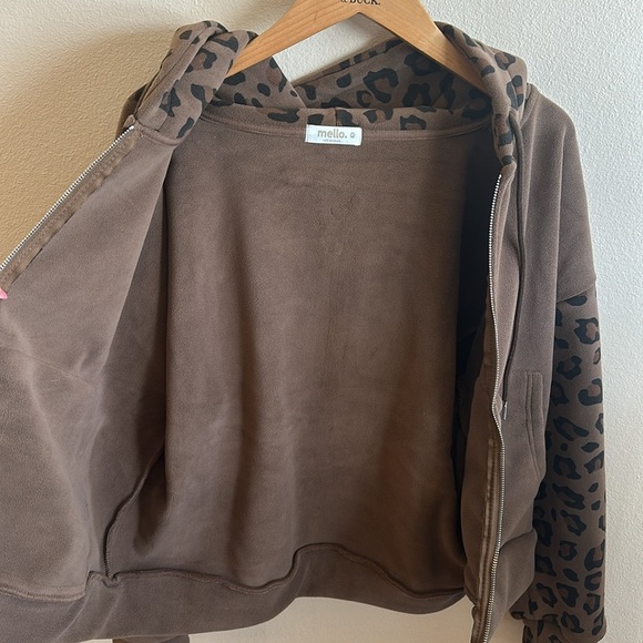 Mello Leopard Jacket Size Medium Brown Black Hood Pockets Full Zip Pockets - Picture 10 of 14